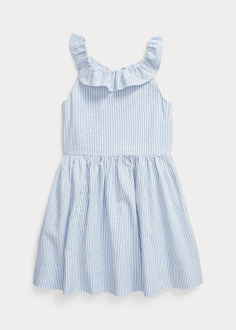 Vestidos Polo Ralph Lauren Niña 1.5-6.5 Años Ruffled Cotton Seersucker Chile Azules QZXYC-6475